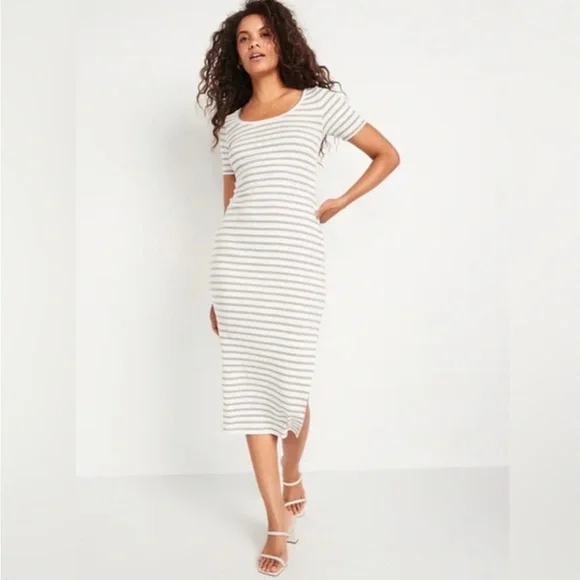 Old Navy | Dresses | Old Navy Fitted Rib Dress In Earth Brown Stripesize  Large Tall | Poshmark